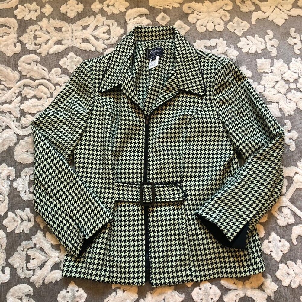 Sweet Suit Petite, Lime Green & Black, Houndstooth, Women's Blazer, Sz 14P